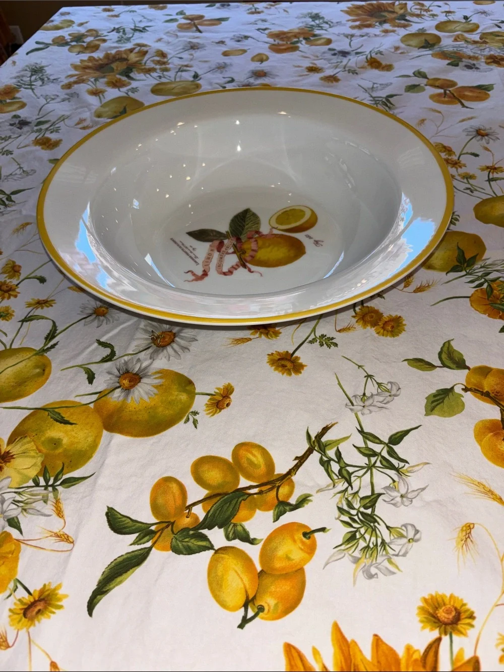 Williams & Sonoma White Large Ceramic Serving Bowl with Yellow Citrus Motif